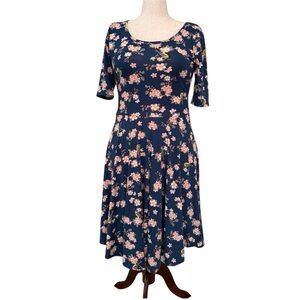 Nicole apple blossom & robin print fit & flare dress XL